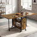 Stovra Drop Leaf Dining Table with Storage and 6 Wheels, Rustic