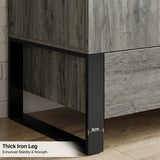 [Wooden Grey] Rustvale 2 door wardrobe close-up showing thick black iron leg and raised frame
