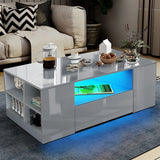 High Gloss Coffee Table with Storage Drawers & LED Lights