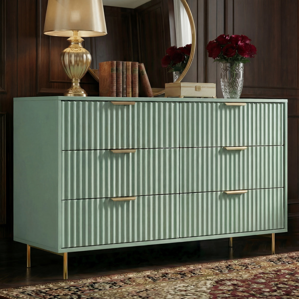 Flutrina Painted Wide Chest of 6 Drawers Bedroom Dresser