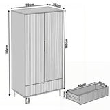 [Sage Green] 2 door wardrobe measurement diagram showing height 180 cm, width 90 cm, and depth 55 cm layout