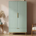 Fluted Painted 2 Door Wardrobe With Drawers and Hanging Rail