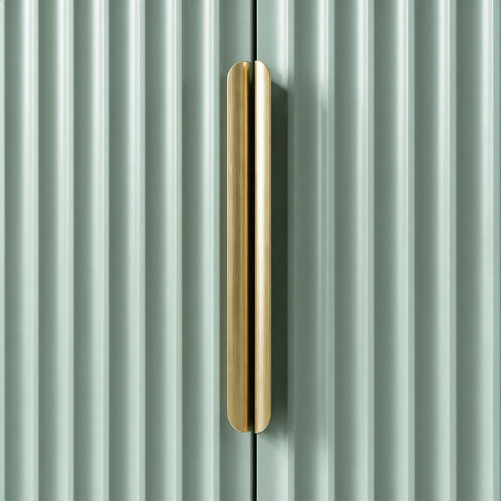 [Sage Green] flutrina wardrobe with vertical golden metal handle close up on painted door surface
