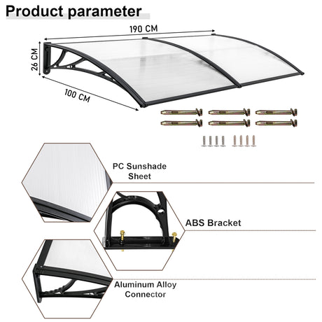 Screwfix door canopy with polycarbonate sunshade, ABS brackets, and aluminum connectors.