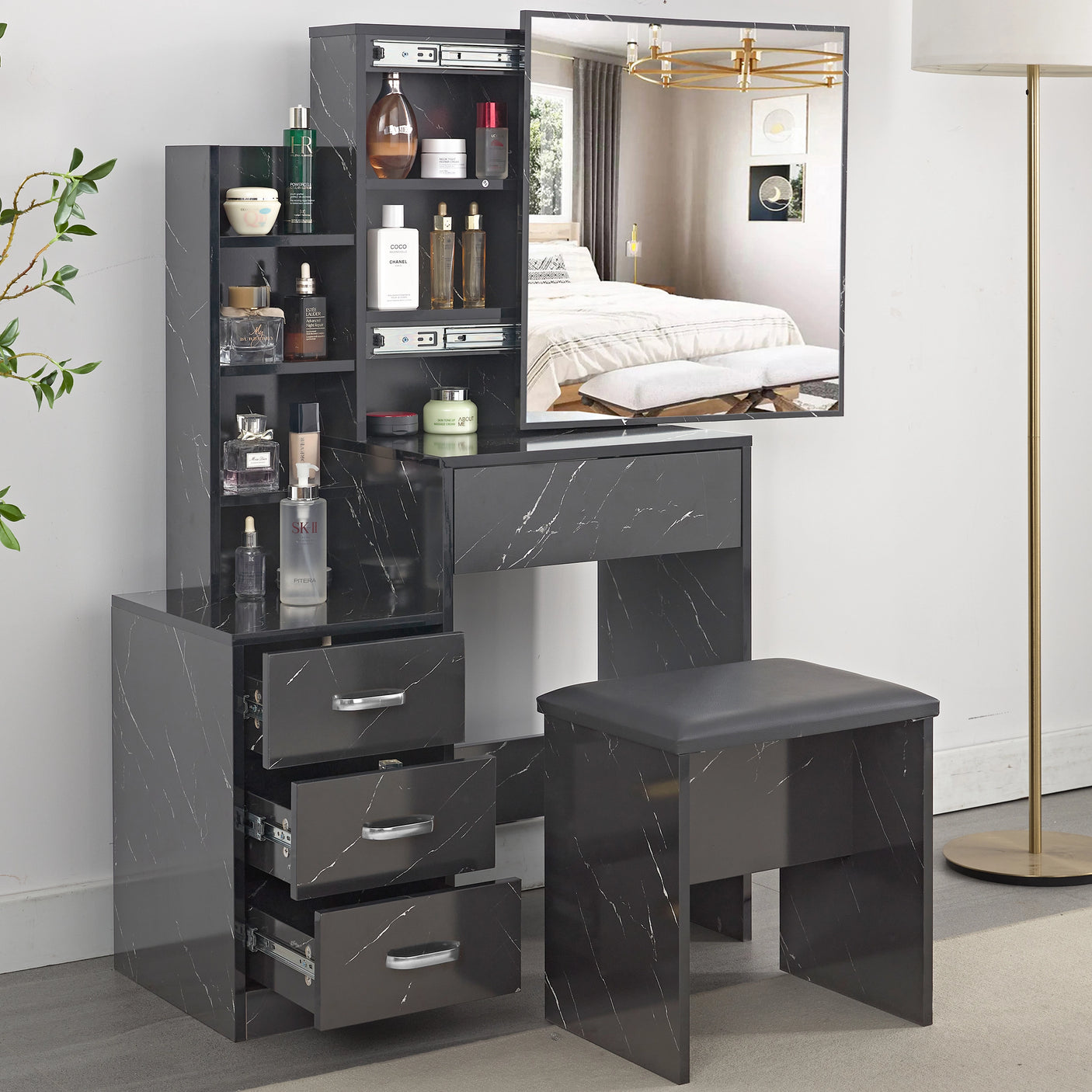 Dressing Table with Storage, Drawers and Mirror - Vanity Makeup Table