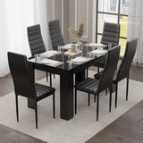 Compact Black Marble Finish Kitchen Table and Chairs Set