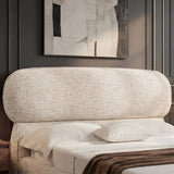 [King | Beige] Close-up of pill-shaped headboard showing woven linen-like fabric texture with rounded edges