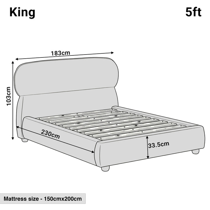 [King | Grey] Dimensions diagram showing 183cm width and 230cm length with 103cm headboard height