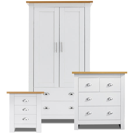 Complete bedroom furniture set, including bed, wardrobe, and nightstand for modern interiors