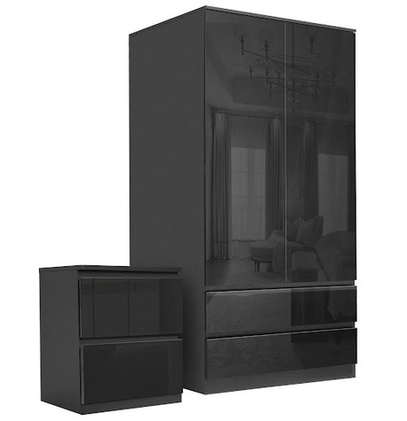 Black high gloss bedroom set, modern design for a sleek and stylish look.