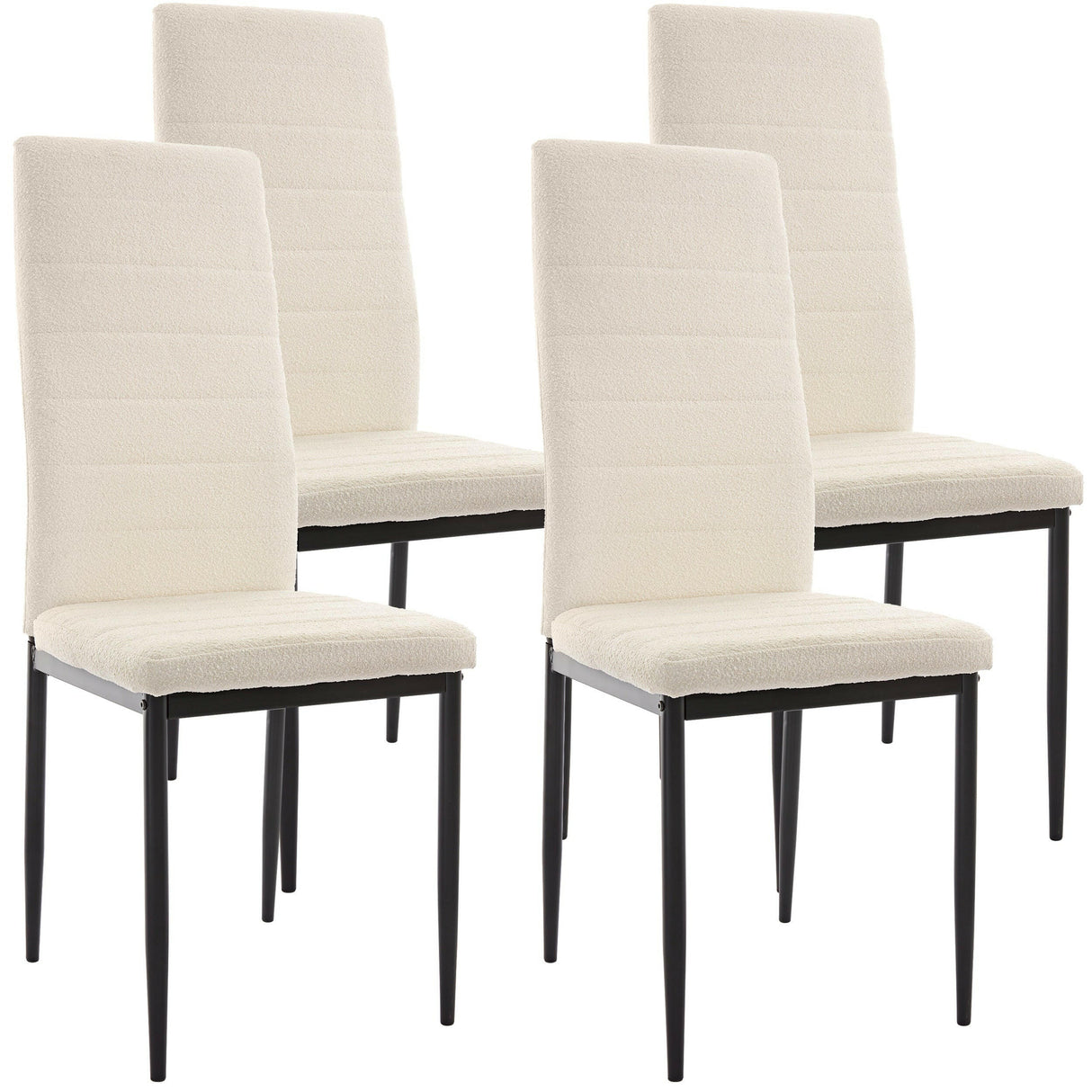 Set of 4 dining chair with soft white upholstery and sleek black metal legs for modern dining