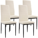 Set of 4 dining chair with soft white upholstery and sleek black metal legs for modern dining