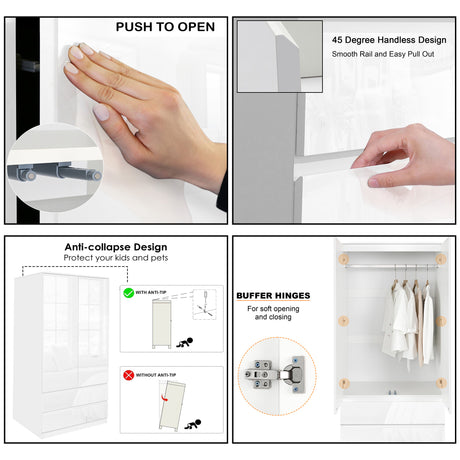 Set of drawers with push-to-open feature, anti-collapse design, and buffer hinges for smooth use.