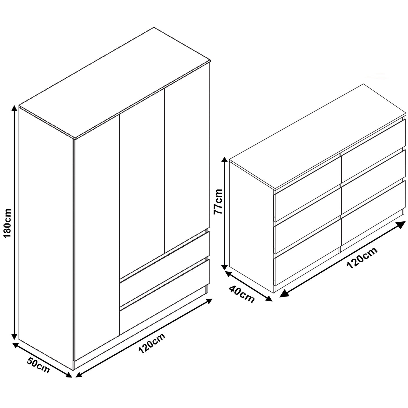High Gloss Wardrobe With 6 Chest of Drawers - Bedroom Set
