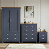 [Blue] Blue Shaker bedroom furniture set with oak top wardrobe, 2-over-3 chest and 2-drawer bedside