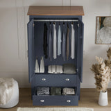 [Blue] Open Blue Shaker bedroom furniture set wardrobe revealing hanging rail and top shelf
