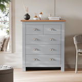 [Grey] Front Grey Shaker bedroom furniture set chest of drawers, painted body, oak top