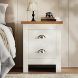 [White] White Shaker bedroom furniture set 2-drawer bedside table with oak top