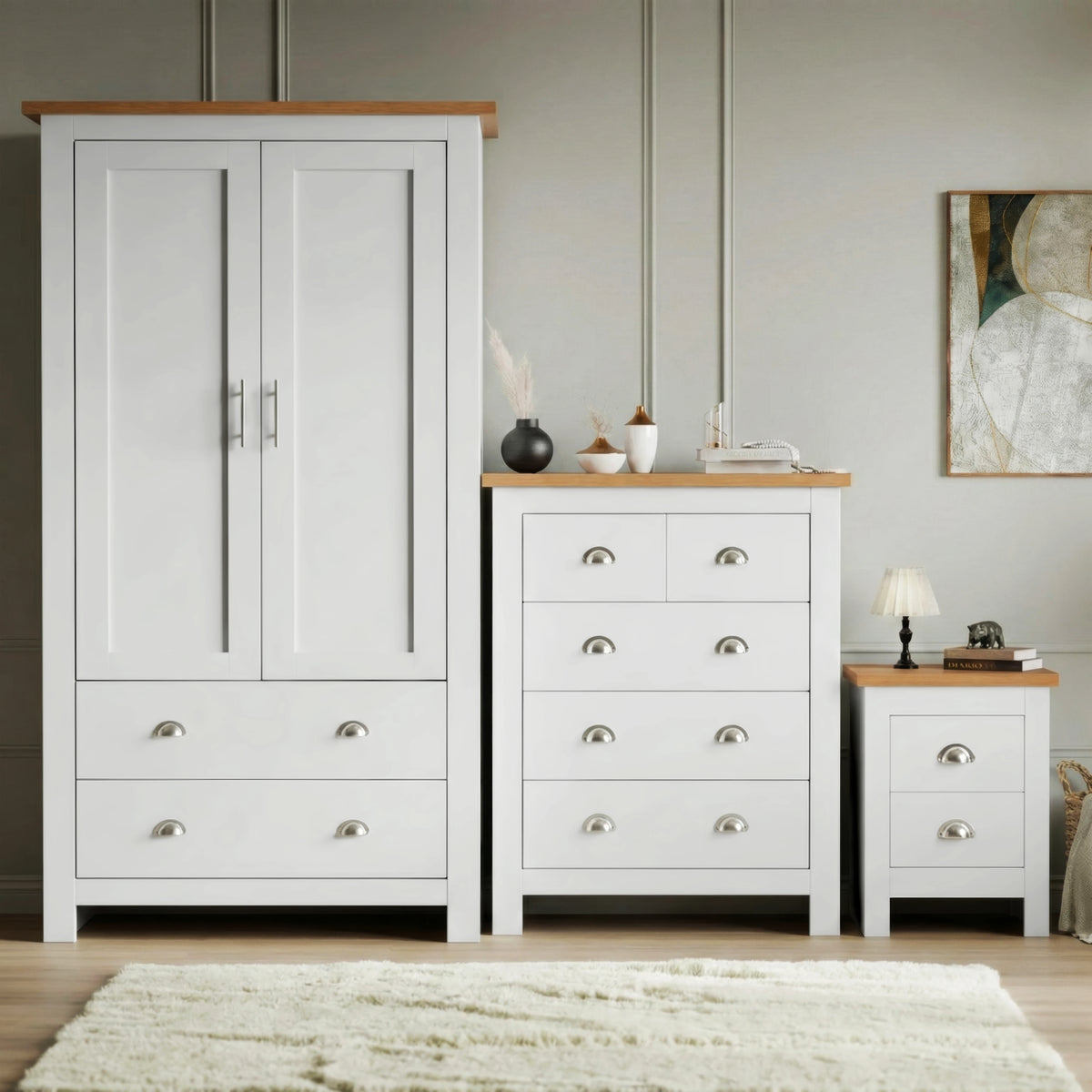 Shaker 3 Piece Bedroom Furniture Set Wardrobe Chest Drawers