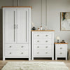 [White] White Shaker bedroom furniture set with oak top wardrobe, 2-over-3 chest and 2-drawer bedside
