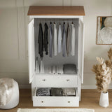 [White] White Shaker bedroom furniture set wardrobe open showing hanging rail and shelf