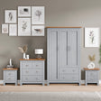 [Grey] Shaker bedroom furniture set in grey with wardrobe chest and bedside under framed gallery wall