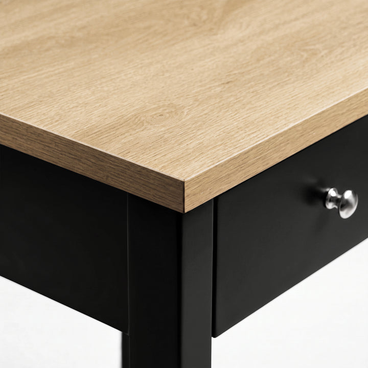 [Black] Close-up of the oak-effect top edge, drawer front and round metal knob