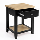 [Black] Angled view with the pull-out drawer open and metal runners visible