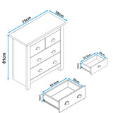 [Blue] Blue Shaker chest of drawers spec drawing with 75x38x81cm body and 32.5x30x15cm small drawer inside