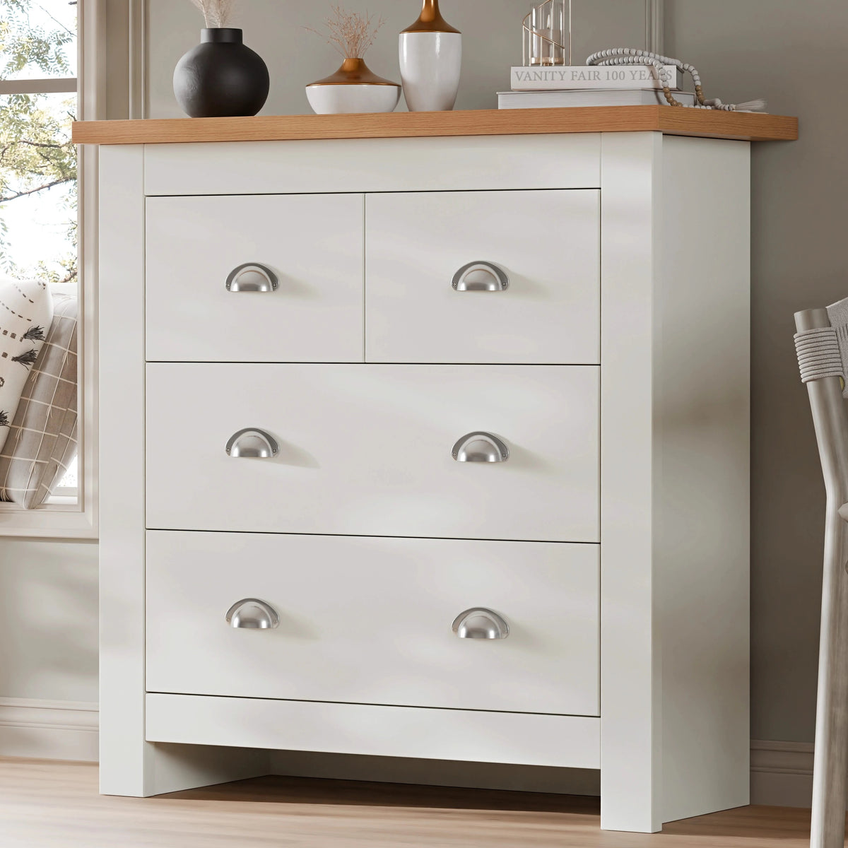 3 Drawer Chest Drawers Shaker Style Oak Top & Twin Drawers