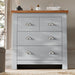 2 over 2 Chest of Drawers Bedroom | Chester Drawers in light grey with oak top, featuring 4 spacious drawers and silver cup handles for modern storage.