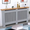 [Large | Grey] Stylish Radiator Cover With Oak Top - Vertical Slatted Design placed in a modern room, ideal for home heating decor and safety.