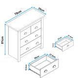 2 over 2 Chest of Drawers Bedroom | Chester Drawers with four spacious drawers, shaker-style design, and dimensions 81cm x 79cm x 35cm.