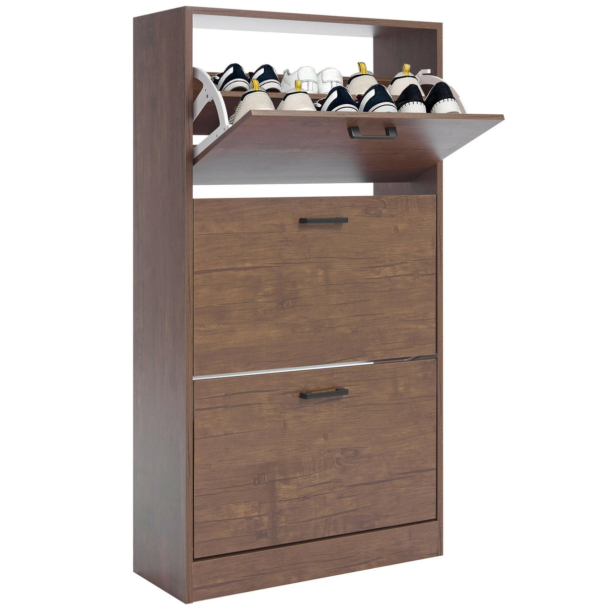 shoe cabinet Walnut with two pull-out compartments and top storage space for shoes