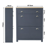 [Blue] Size schematic for 2 door slim shoe storage unit in blue, 87.5 x 26 x 110cm overall