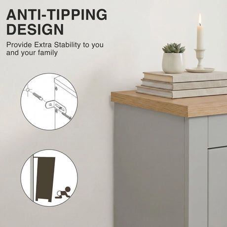 [Grey] Grey slim shoe storage unit safety detail showing screw bracket and child-safety wall strap