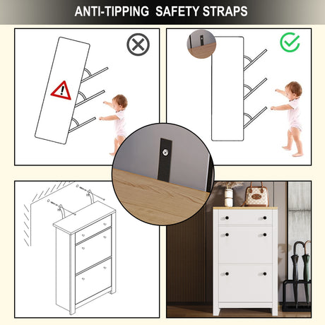 Blisswood white shoe cabinet with safety straps, available at Dream Home Store UK.