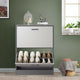 shoe storage cabinet grey color with a sleek design and pull-out drawers for shoe storage