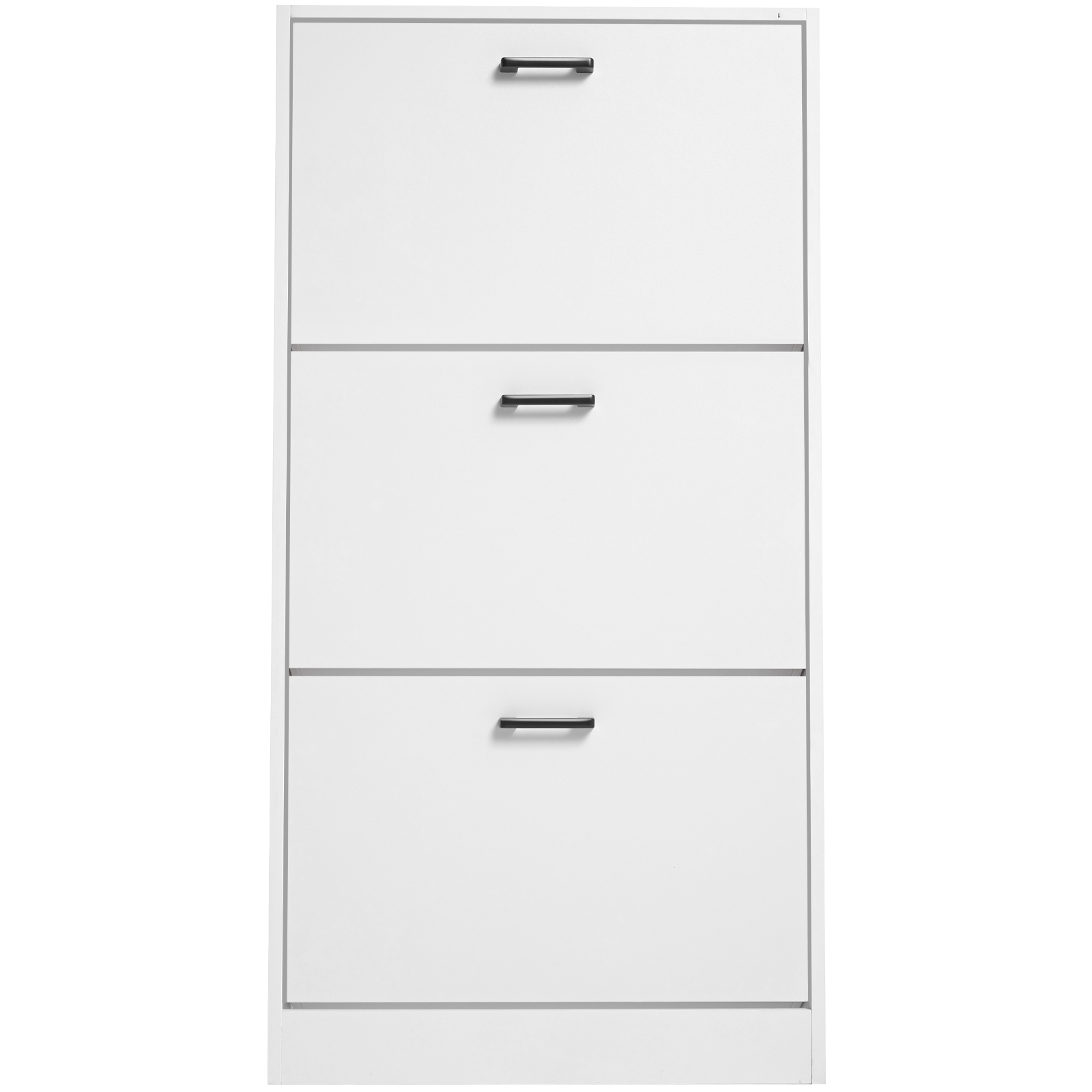 shoe storage cabinet slim  in white with three compartments and modern handles