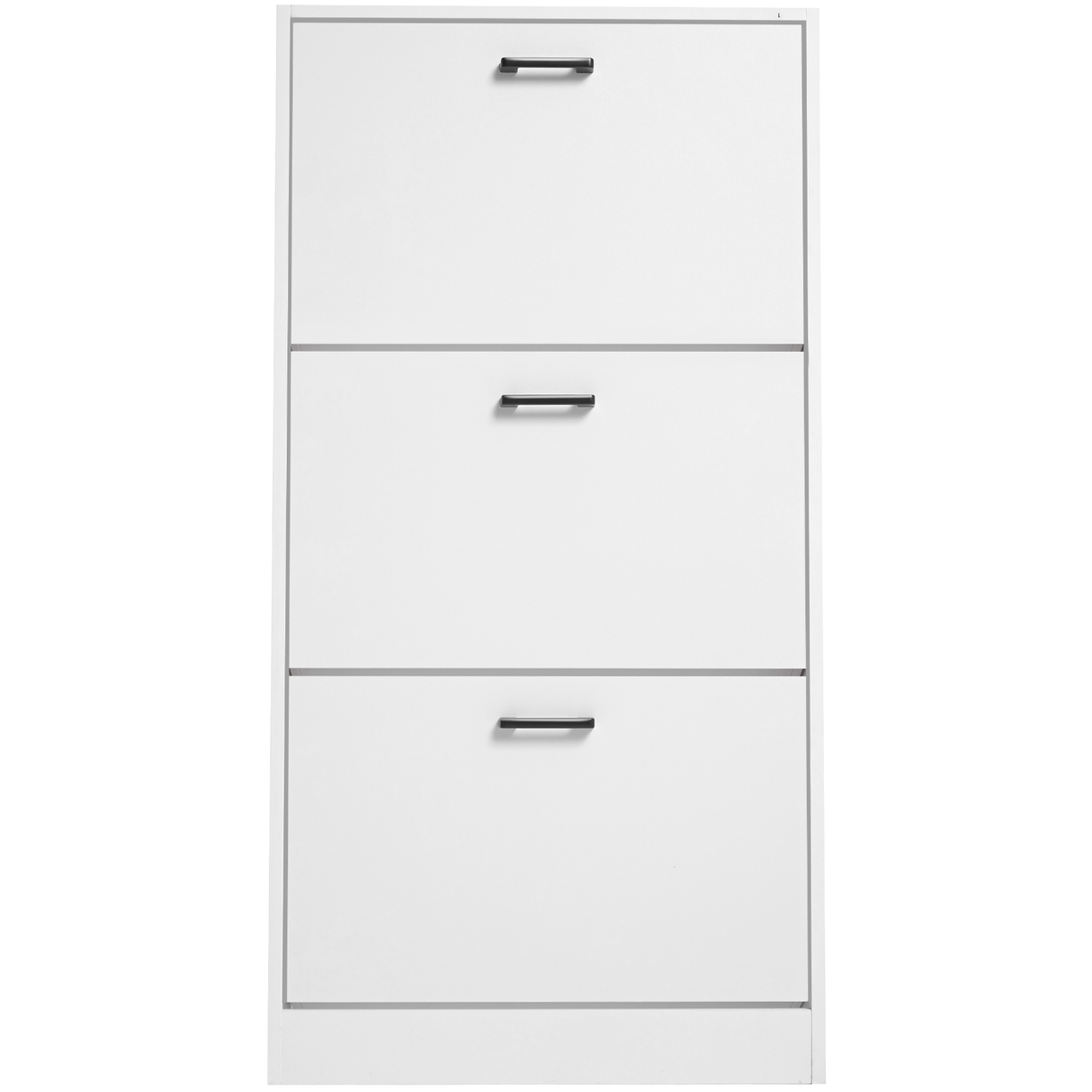 shoe storage cabinet slim  in white with three compartments and modern handles