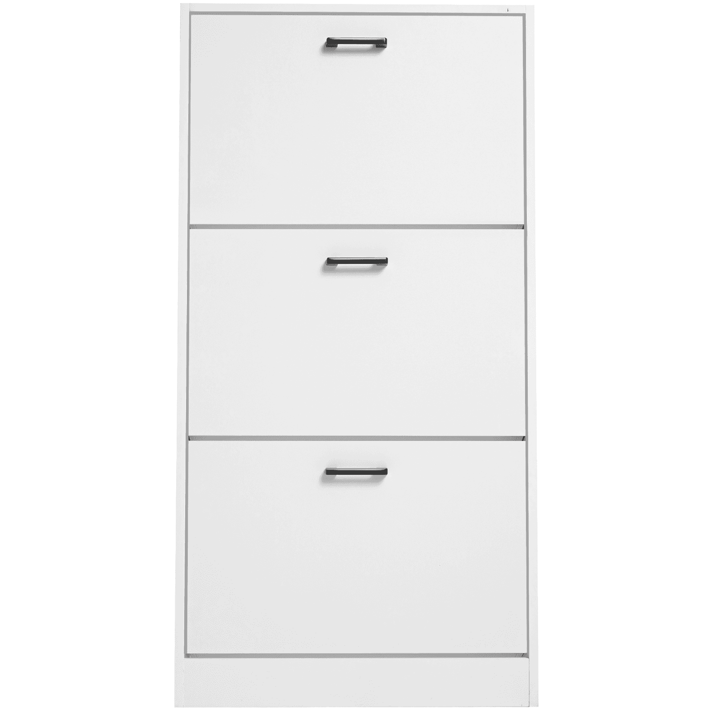 shoe storage cabinet slim  in white with three compartments and modern handles