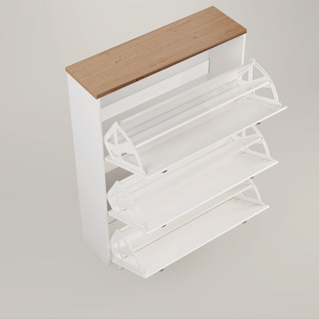 Sleek shoe storage hallway cabinet with multiple shelves for organized footwear.