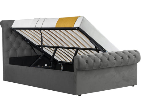 Side lift ottoman bed with spacious under-bed storage, perfect for modern bedroom organization.