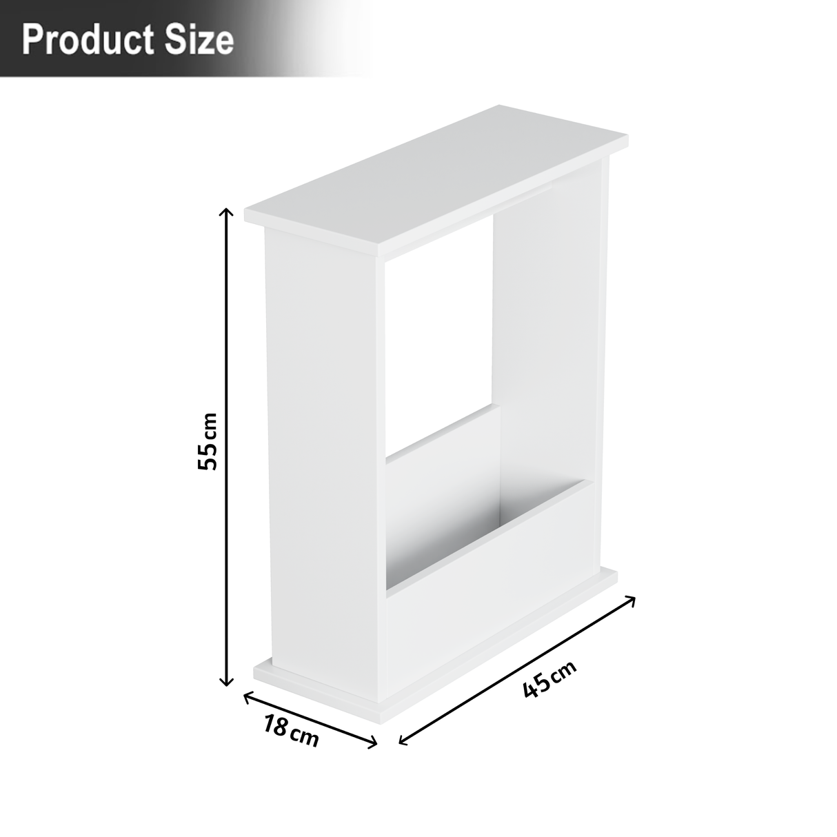 White side narrow table, size 55cm × 45cm ×18cm, perfect for compact and modern spaces.