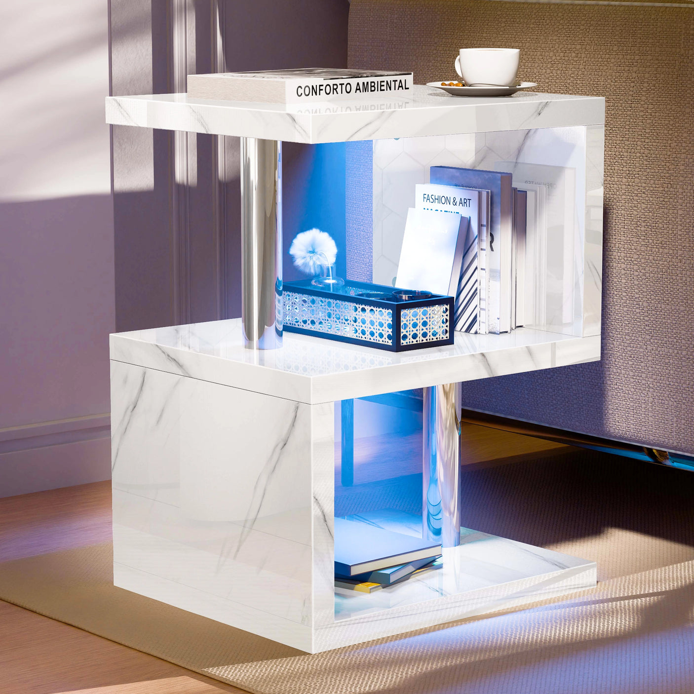 High Gloss Sofa Side Table With LED
