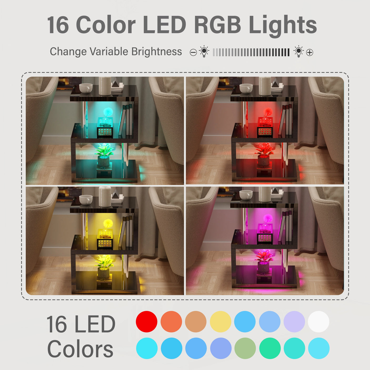 High Gloss Sofa Side Table With LED
