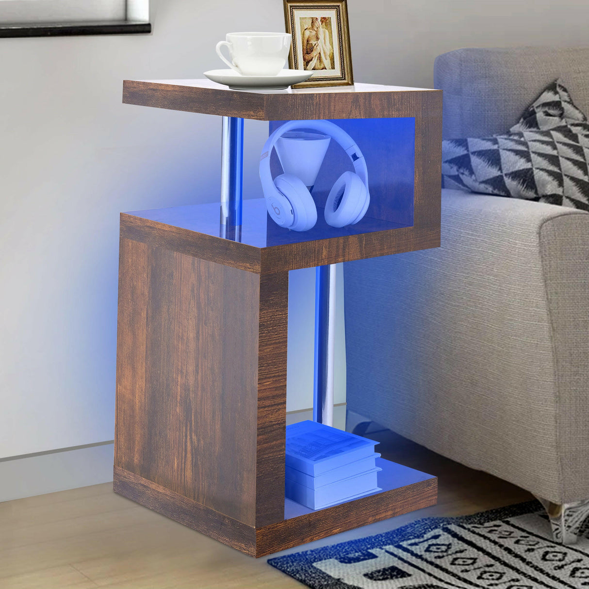 Blisswood tall walnut side tables, perfect for small, confined spaces in your living room.