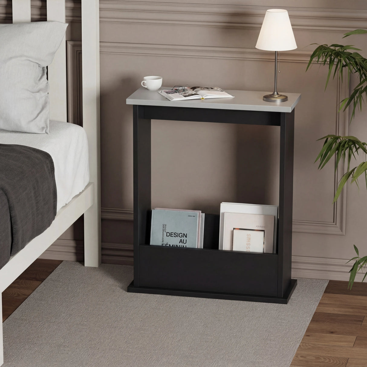 Small Narrow Side Table with Storage - Slim Sofa End Table