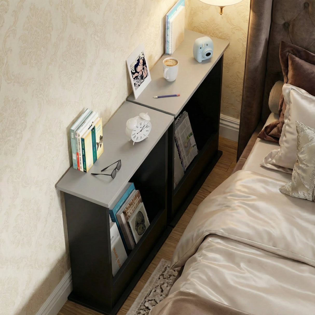 Small Narrow Side Table with Storage - Slim Sofa End Table