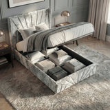 [Single | Silver] Crushed velvet ottoman bed silver showing under-bed storage area with neatly folded grey towels